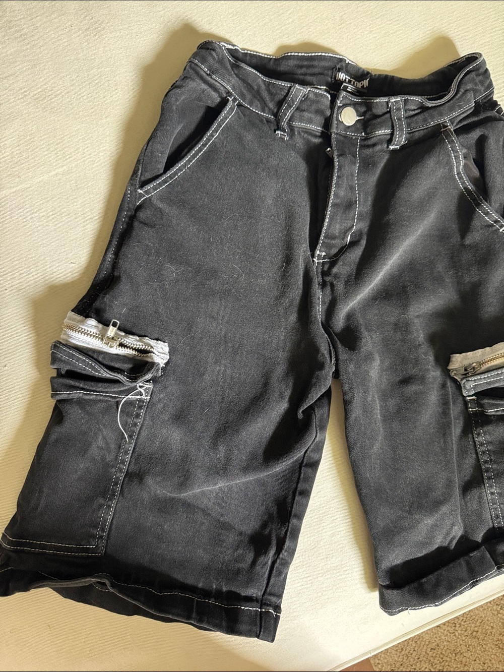 Hot Topic Black Cargo Shorts with White Contrast Stitching